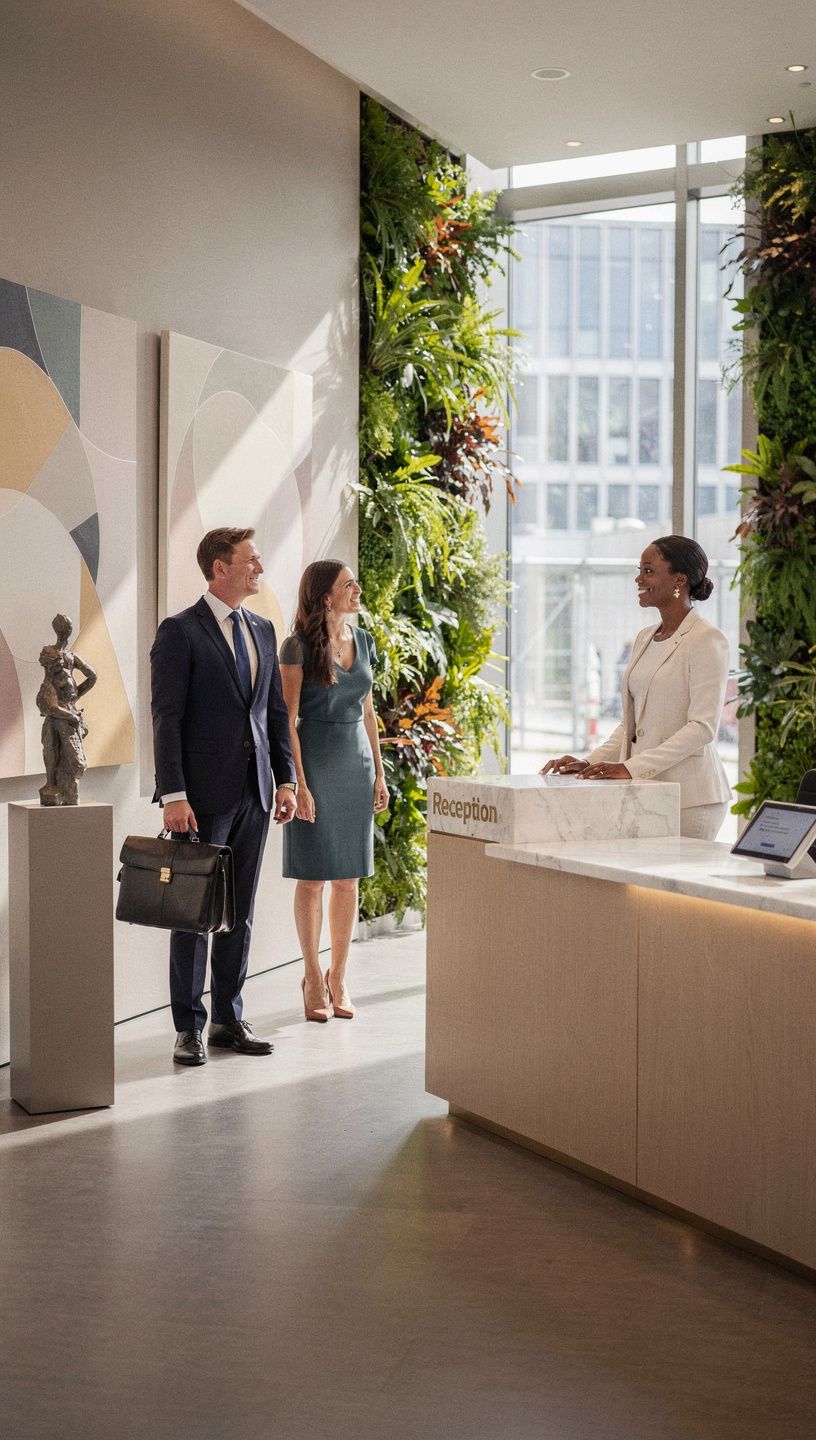 Ein Besprechungsraum mit großen Fenstern, der helles Tageslicht hereinlässt und eine einladende Atmosphäre schafft.