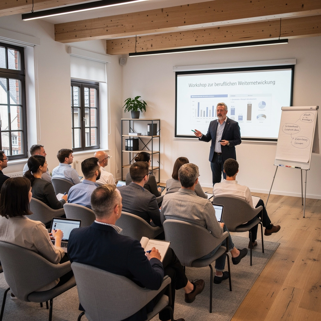 Eine freundliche Empfangstheke aus Holz und Glas, die Professionalität und Gastfreundschaft ausstrahlt.
